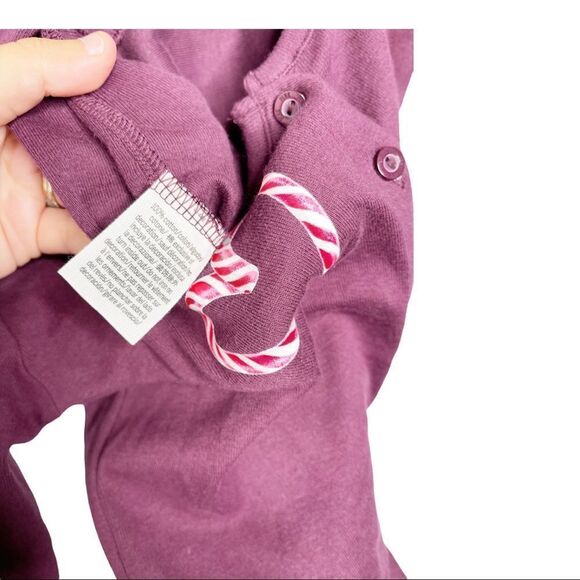VICTORIA'S SECRET PINK Plum Burgundy Candy Cane Heart Onesie Pajamas Rom… - Picture 4 of 7